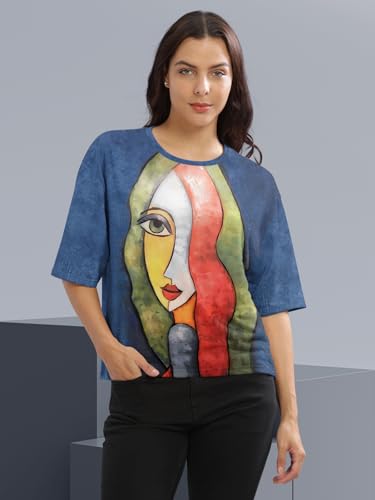Image of HELLCAT Beige Printed Loose Fit Crew-Neck Crop T-Shirt for Women