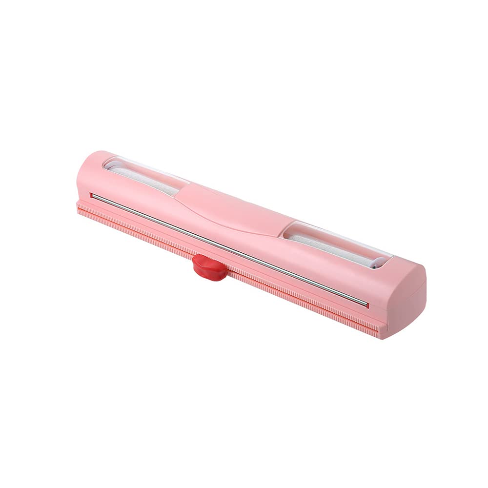 JIEQIJIAJU Plastic Wrap Dispenser, Cling Film Cutter Food Wrap Dispenser with Slide Cutter for Cling Wrap Storage and Cutting, Reusable Aluminum Foil Dispenser, Pink