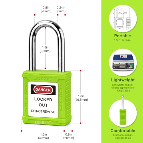 Image of Lockout Tagout Locks with 2 Master Keys|12-Pack Green OSHA Loto Lock|Keyed Different & Laser Coding|Lock Out Padlock Kits for Machinery & Electrical Panels