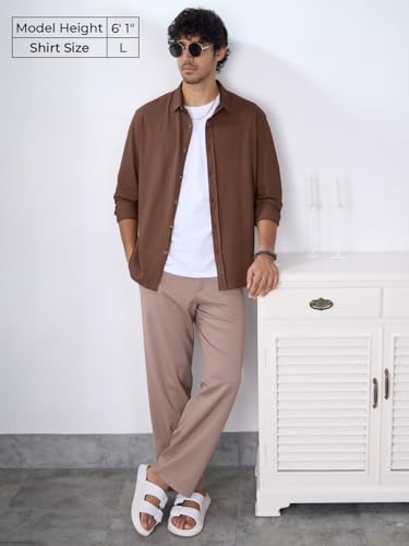 Image of The Souled Store Men's Cotton Regular Fit Solid Button Down Shirt