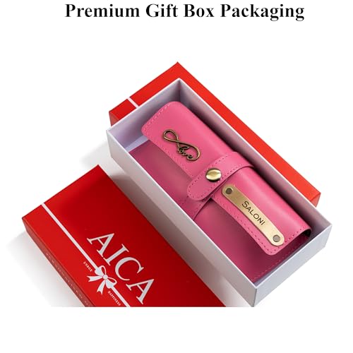 Image of AICA Personalised Name & Charm Leather Sunglass Case Cover for Men & Women | Hard Case Eyewear Cover