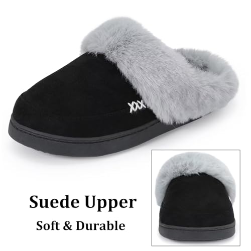 NineCiFun Women's and Men's Suede House Slippers Slip on Fuzzy Slippers with Faux Fur Lining Indoor Outdoor Home Shoes with No-slip Sole3