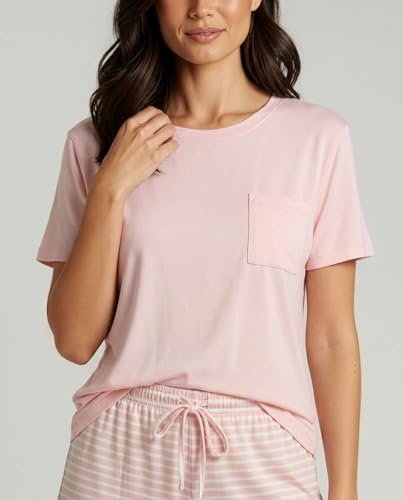 Image of Real Essentials 2 Pack: Women's Short Sleeve Pajama Short Set - Comfy Lightweight Soft Lounge Sleepwear (Plus
