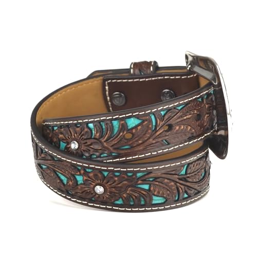 ARIAT Girls' Floral Overlay Belt with Bright Blue Underlay and Rhinestone Accents4