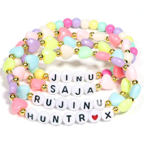 AICase for Kpop Demon Hunters Merch For Saja Jinu Rujiun Rumi Zoey Mira Inspired Bracelets 4 Pcs Stackable Stretch Friendship Beaded Bracelets for Huntrix k pop Merchandise Jewelry Gifts for Fans