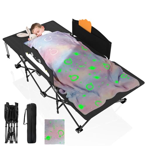Suteck Kids Camping Cot Comfortable Toddler Cot Bed Easy to Store and Use Portable Sleeping Cot with Guardrail Lightweight Bed for Outdoor Indoor Home