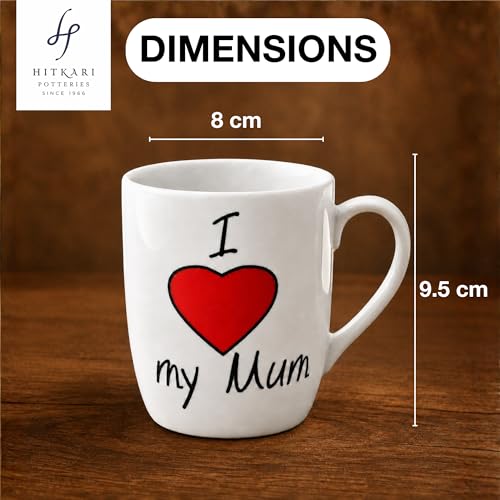Image of Hitkari Potteries Mugs Set of 2 350ml | Coffee Cups & Mug for Women | Porcelain Coffee Mugs for Morning & Evening | Tea Mugs for Gift Birthday | Mug for Mom | I Love You Mum