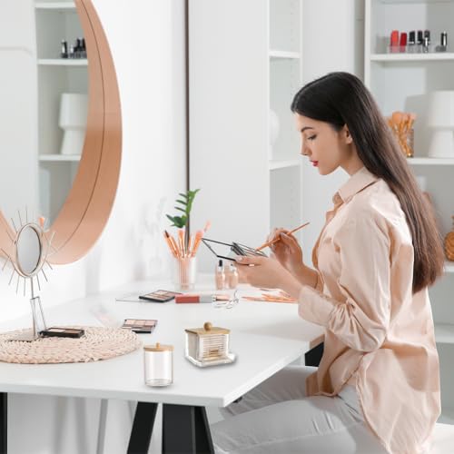 3Pcs Cotton Pad Holder,Cotton Wool Bud/Swab/Ball Holder,with Bamboo Lid,Bathroom Qtip Dispenser Jars Canisters Holders for Vanity Cotton Ball Qtips Makeup Storage Organiser Cosmetic Storage Box - Image 5