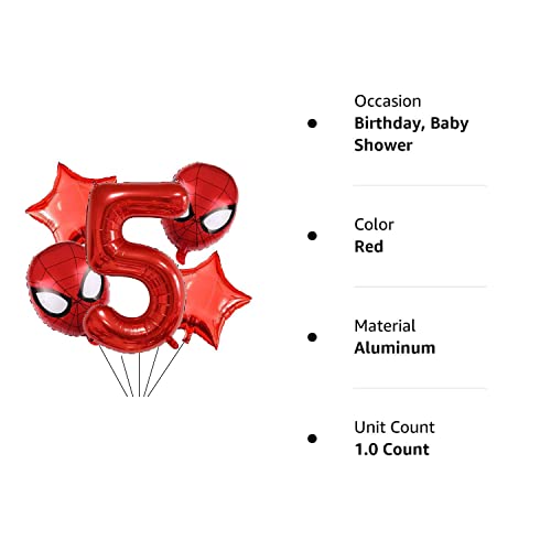 Superhero Spiderman 5Th Birthday Decorations Red Number 5 Balloons 32 Inch | The Spiderman Birthday Balloons For Kids Birthday Baby Shower Decorations (Spiderman 5Th Birthday) #TOP4