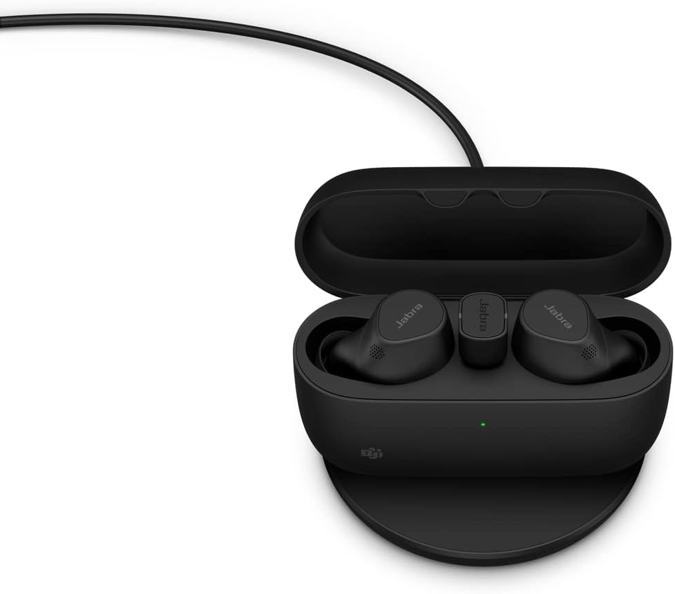 Evolve2 True Wireless in-Ear Bluetooth Earbuds with Wireless Charging Pad - Active Noise Cancellation, MultiSensor Voice Technology - MS Teams Certified, Works with All Other Platforms - Black