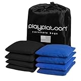 Play Platoon Weather Resistant Cornhole Bags - Set of 8 Regulation Corn Hole Bean Bags - Blue & Black - Durable Duck Cloth Corn Hole Bag for Tossing Game, Includes Tote Bag