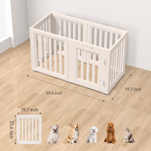 Image of EVERFRONT Dog Playpen with Door - Dog Pen Indoor - Easy Assemble Dog Play Pen - Puppy Playpen, Cat Playpen, Small Animal Playpen, Dog Play Pen Indoors (White, 24 inch, 6 Panels)