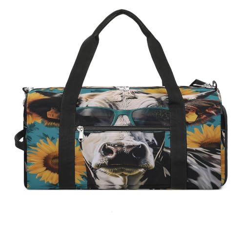 Cow Sunflower Gym Bag Duffle Bag for Travel Lightweight Carry On Tote Weekender Bags for Women Men