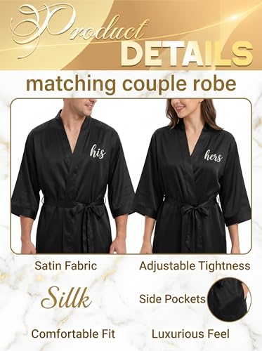 Image of Jecery 2 Pcs Satin His and Hers Robes Set Mr. Mrs. Silk Matching Robe for Couples Women Man Wedding Engagement Bridal Gift