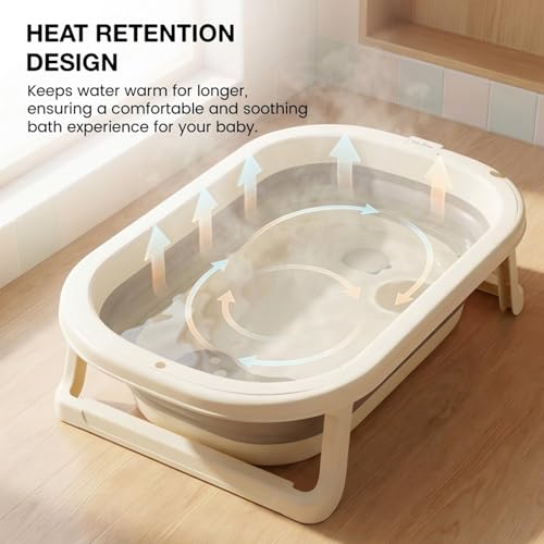 Image of Baybee Baby Bath Tub for 0 to 5 Years | Bath Tub for Kids with Anti-Slip Base & Quick Drain | Baby Bathtub for Kids with Heat Retention Design & Effortless | Foldable Bather for NewBorn Babies (Beige)
