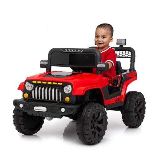 Image of Wishmaster Kids Electric Ride-On Jeep with Remote Control, LED Lights, Music & Safety Belt - Rechargeable Battery Powered SUV for Boys & Girls (White, 2-6 Years)