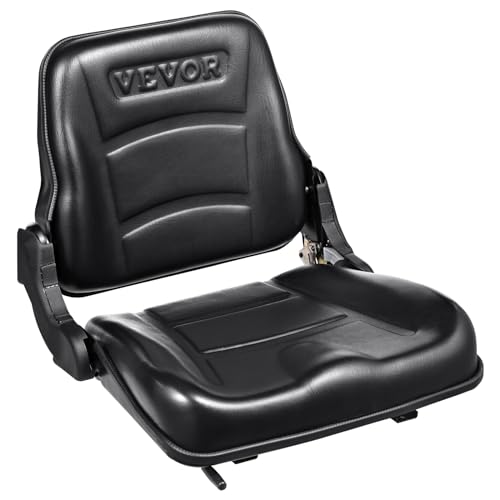VEVOR Asiento Universal para Carretilla Elevadora Asiento Plegable para Tractor con Respaldo de Ángulo Ajustable Microinterruptor Ranura Extendida Asiento Cómodo 160-340 mm para Excavadora y Cargadora