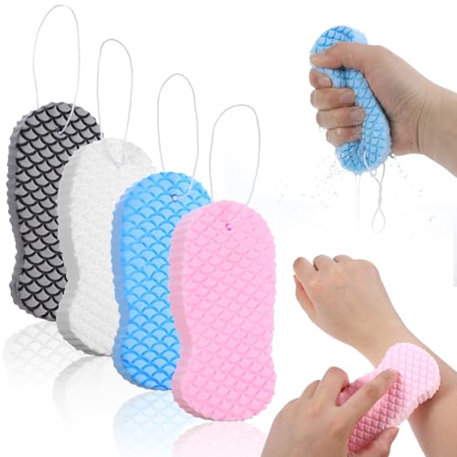 4 PCS Magic Exfoliating Sponge Dead Skin Remover 3D Magic Exfoliating Bath Sponge Scrubber for Body Reusable 3D Super Soft Remover Skin Exfoliator for Body Friendly for All Types Men Women Kids