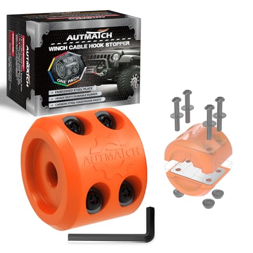AUTMATCH Winch Cable Hook Stopper (1 Pack) Silicone Rubber Winch Stopper for Wire & Synthetic Rope Winch Line ATV UTV Shock Absorbent Prevent Pulling Bounce and Abrasion Orange