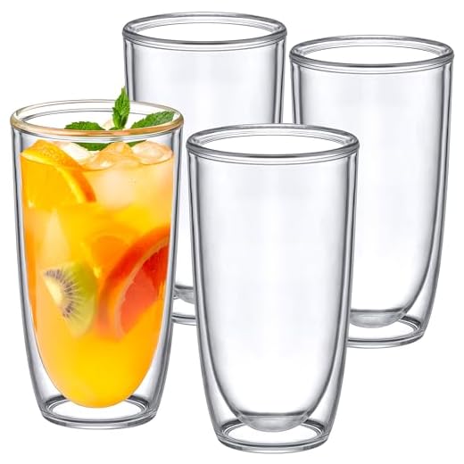 Amazing Abby - Andes - 20-Ounce Insulated Plastic Tumblers (Set of 4), Double-Wall Plastic Drinking Glasses, All-Clear High-Balls, Reusable Plastic Cups, BPA-Free, Shatter-Proof, Dishwasher-Safe