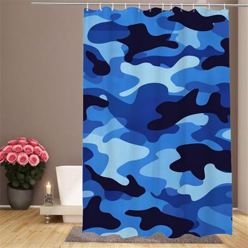 Rideau douche 90x180cm lavable polyester imperméable anti-moisissure bleu pois - 2