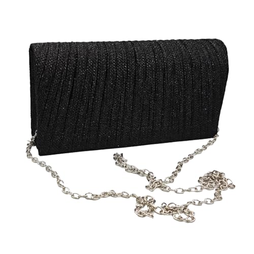 Bolsa Bag Para Festa Casual Casamentos Madrinhas Com Glitter Brilho Alça Corrente Preto