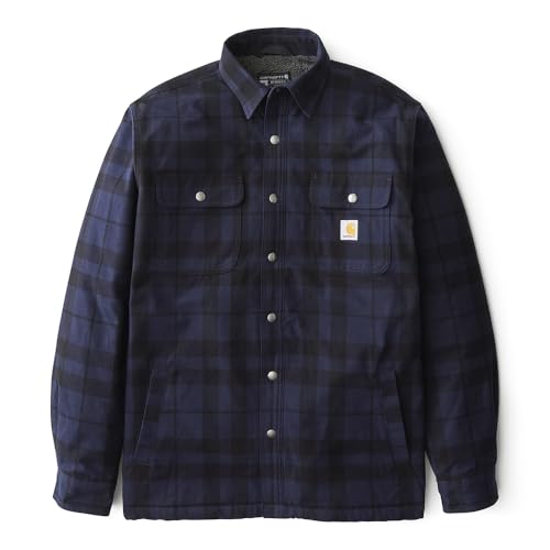 Carhartt Men's Relaxed Fit Flannel Sherpa-Lined Shirt Jac, Navy, 3X-Large