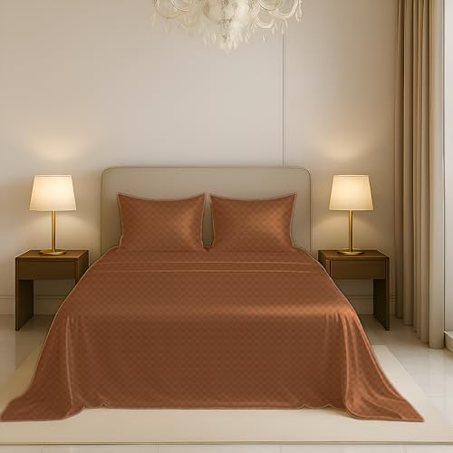 Image of Luxe Ere Jacquard Bedsheet for Double Bed, King Size (90x108) with 2 Pillow Covers, 300TC Premium Cotton Fabric, Perfect for Home Decor, Gifting & Romantic Escapes-Sunset Bronze