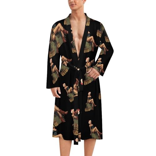 Bata de baño para hombre de suavidad premium con diseño Pinup de longitud media para descanso
