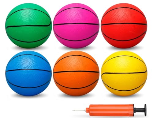16cm Mini Basketball for Kids 5 6 7 8 9 10+Years Old Boys, Mini Inflatable Bouncy Basketball for Basketball Hoop, Beach Pool Sport Game Interactive Toys for Toddler (6PCS Rainbow)
