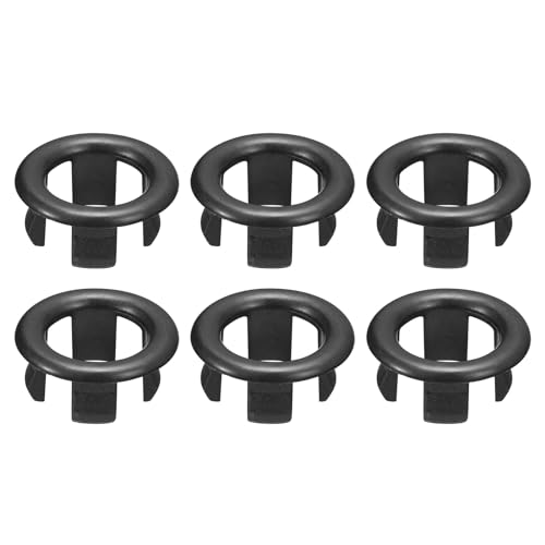 uxcell Sink Trim Overflow Cover, 6Pcs Sink Overflow Rings Bathroom Kitchen Basin Drain Cover Hole Insert in Round Caps, Black