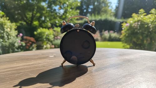 Image of BUQARO Retro Twin Bell Alarm Clock - Metal Body Mini Vintage Table Clock with Soft Alarm Sound for Kids, Students & Gifting (Small Size | Black)