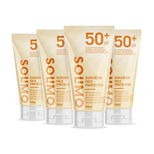Marca Amazon - Solimo - SUN - Crema solar facial FPS 50+, con vitamin E, antioxidante (4x50 ml)