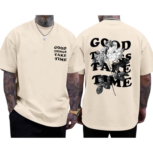 Werbavi Vintage Graphic Tees for Men Oversized Floral Letter Print