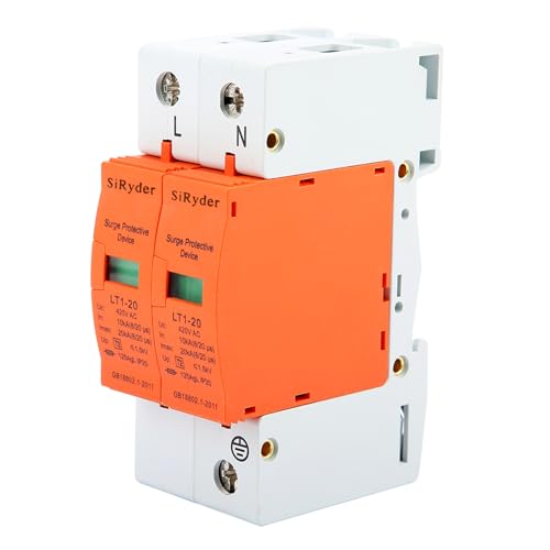 SiRyder Scaricatore di Sovratensione 220V,Dispositivo di Protezione Contro le Sovratensioni 2P Scaricatore di Sovratensione Montaggio su Guida DIN 35 mm 420VAC 20kA