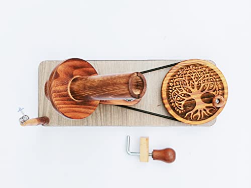 Image of Hind Handicrafts Wooden Yarn Ball Winder for Knitting Crocheting - Handcrafted - Natural Hand Operated - Knitter's Gifts Center Pull Ball Winder (Tree of Life 1A)
