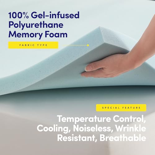 Image of Twin Mattress Topper 2 Inch Gel Infused Memory Foam Cooling Pad CertiPUR US Certified - Enhance Sleep Quality with Pressure Relief and Temperature Regulation, Twin