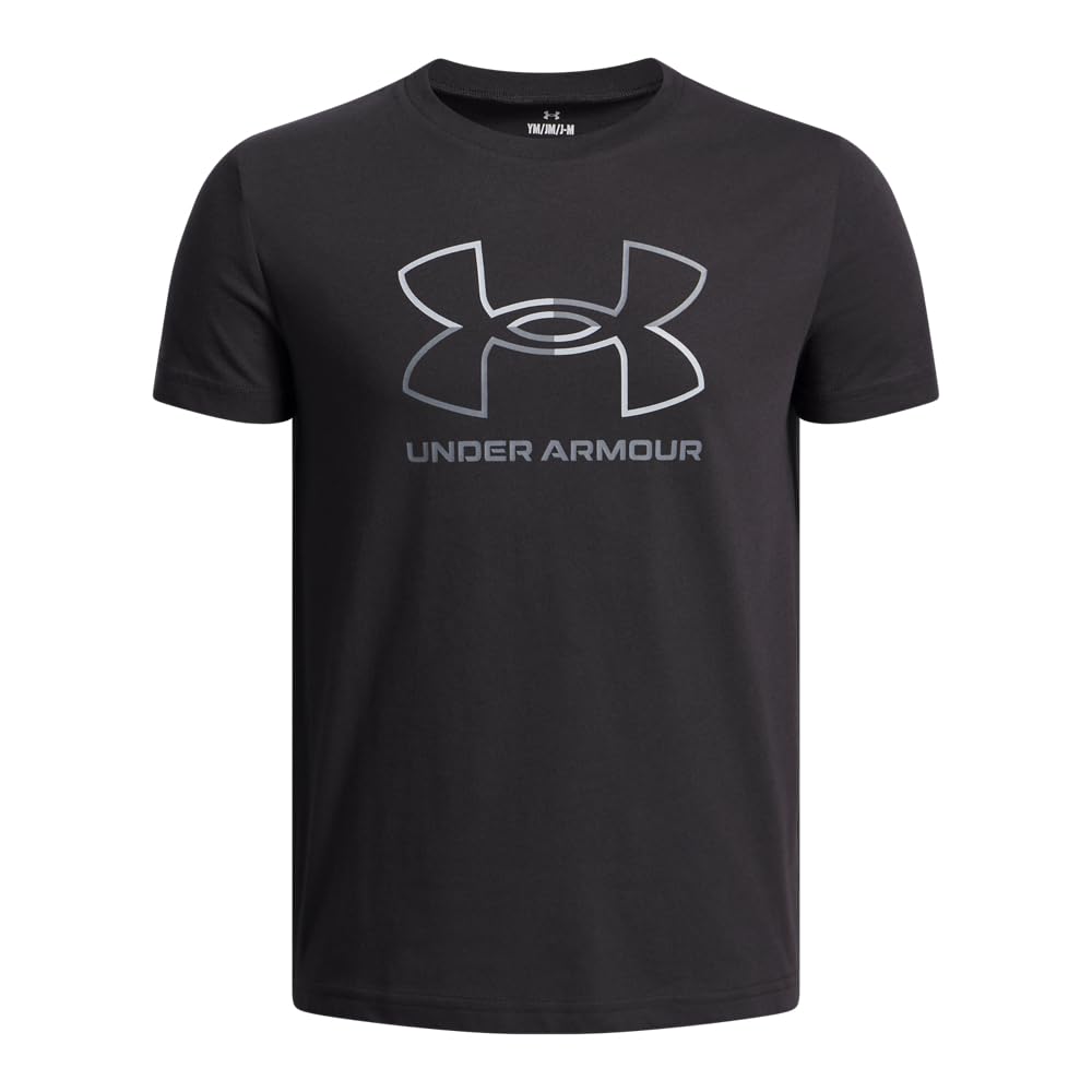 Under Armour Boys' Global Line Foundation Short Sleeve, Super-Soft Boys' T-Shirt with Design, Graphic Tee for Sports and Casual Wear,Black / / Mod Gray,YLG