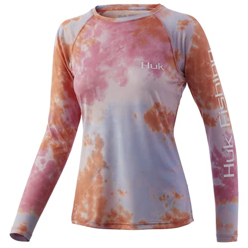 HUK Women s Pursuit Long Sleeve Performance Shirt + Sun Protection, Fusion Coral, Small