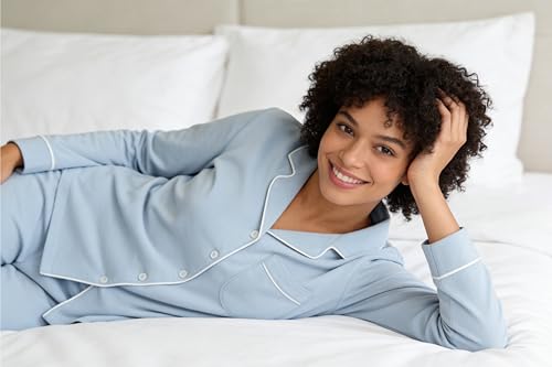 Image of HEARTNICE Womens Pajama Set, Soft Long Sleeve Pajamas & Long Pants with Pockets, Button-up Sleepwear Lounge Pjs