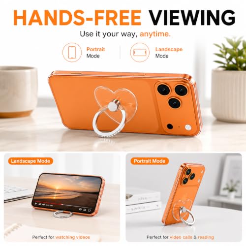 Image of Mizi 2Pack Transparent Heart Phone Ring Holder Kickstand, Bling Crystal Finger Grip Stand with 360 Rotation for iPhone, Samsung, Android Phones & Cases - Silver