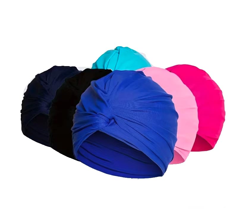 Swimming Cap Chemo Hair loss Beanie Hat Scarf Turban Cancer Swim Cover Headwear Headcover for Women (Royal Blue Twist Knot)