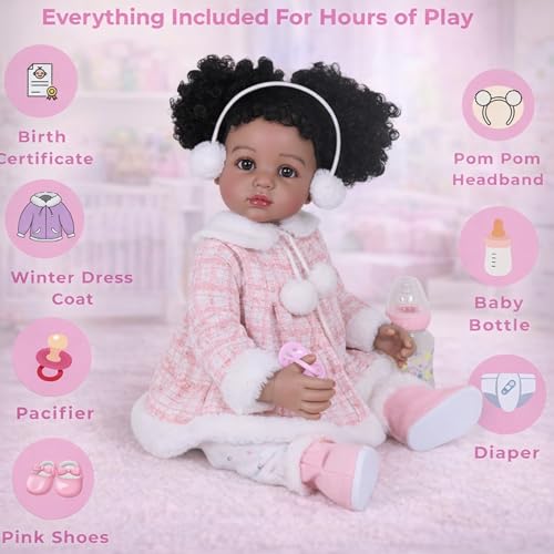 Muñeca Reborn African American 22 pulgadas Snowy Poms miniatura 3