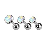 Juego de 3 barras de ópalo para cartílago o tragus, disponible en varios colores
