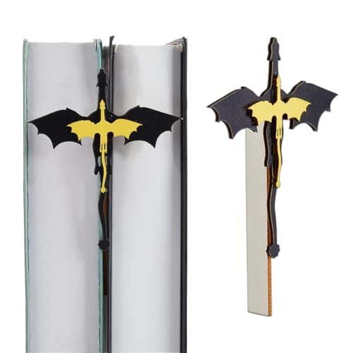DICOSMETIC Set di 2 librerie in legno con drago nero e decorazioni in legno Buchnook accessori 9,9 x 8,5 cm cool quarta ali ali merch fantasy drago fermalibri per gli amanti dei libri