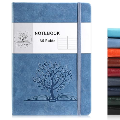 Daofary A5 Journal Notebook, Leather Ruled Notebooks 160 Pages Diary 100gsm Thick Paper Writing Hardcover Notebook with Pocket for Work Men Woman 8.4 x 5.7 in