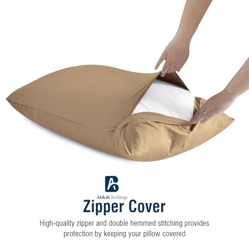 Image of Atiksh Beddings Pack of 2 13x18 Inch Toddler Travel Pillow Cases - 100% Soft Egyptian Cotton, 600 Thread Count with Zipper Closure for Small Travel Pillowcase Cover, Taupe