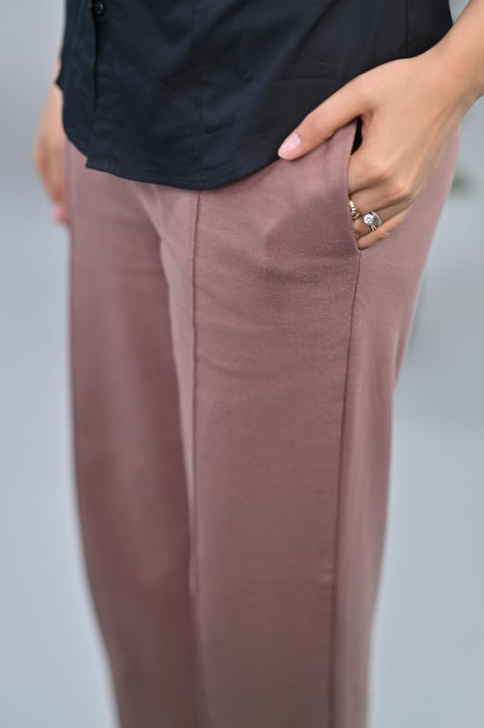 Image of Mlada Mid Waist Wide Leg Flared Pants Elastic Waist Band for Women Office Work Formal Wear Stretch Cotton Knit Flare Pants Utility Pockets Extra Flare Pants Trousers for Travel