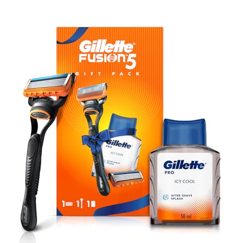 Image of Gillette Fusion Premium Shaving Kit, Gift for Men | 1 Razor Handle, 2 Cartridges, 1 After Shave Lotion