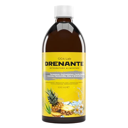 Drenante Forte Dimagrante GG4Lab 500ml | Bromelina Forte Drenante | Anticellulite, Ritenzione Idrica e Pancia Piatta | Detox Fegato con Tarassaco e Aloe Vera da Bere